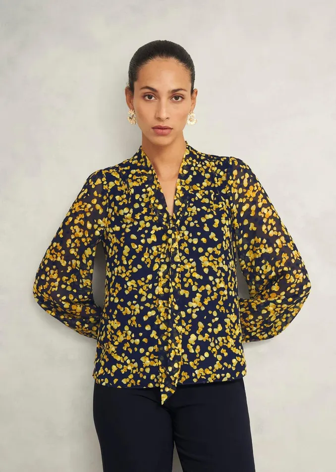 Women Aria Blouse Navy Yellow Hobbs Tops