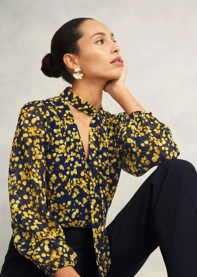 Women Aria Blouse Navy Yellow Hobbs Tops