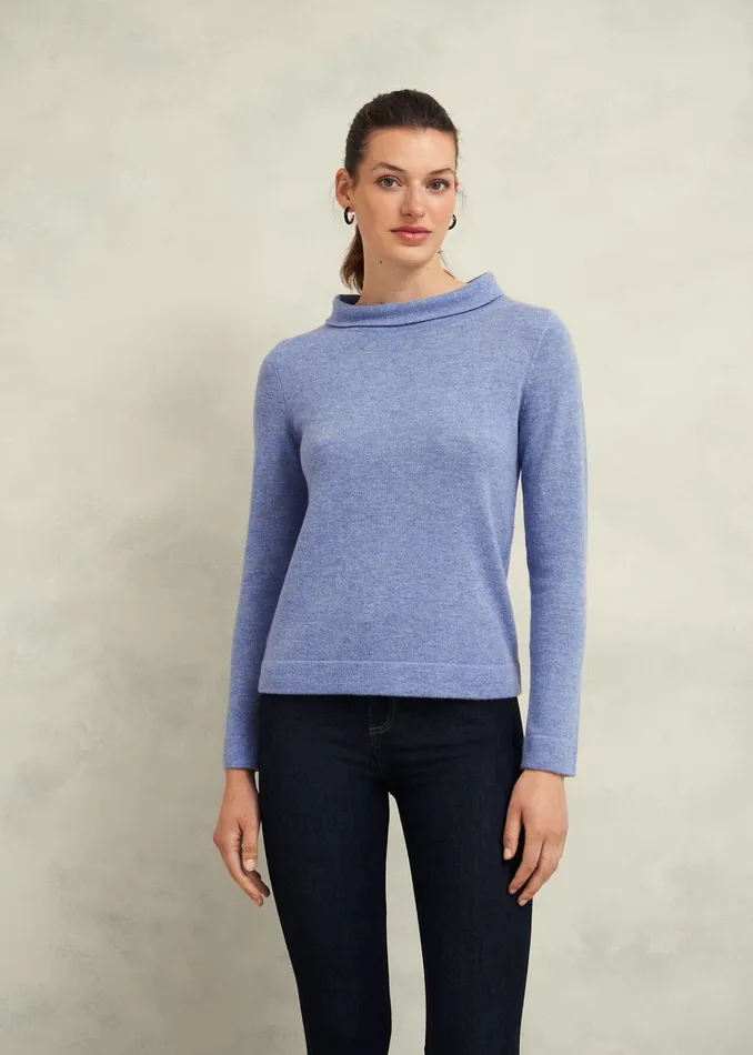 Women Audrey Wool Cashmere Jumper Blue Marl Hobbs Jumpers and Cardigans