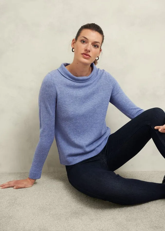 Women Audrey Wool Cashmere Jumper Blue Marl Hobbs Jumpers and Cardigans