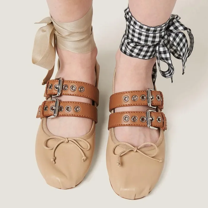 Women Ballerinas Miu Miu Nappa And Calf Leather Ballerinas Cord Women Ballerinas Miu Miu Nappa And Calf Leather Ballerinas Cord