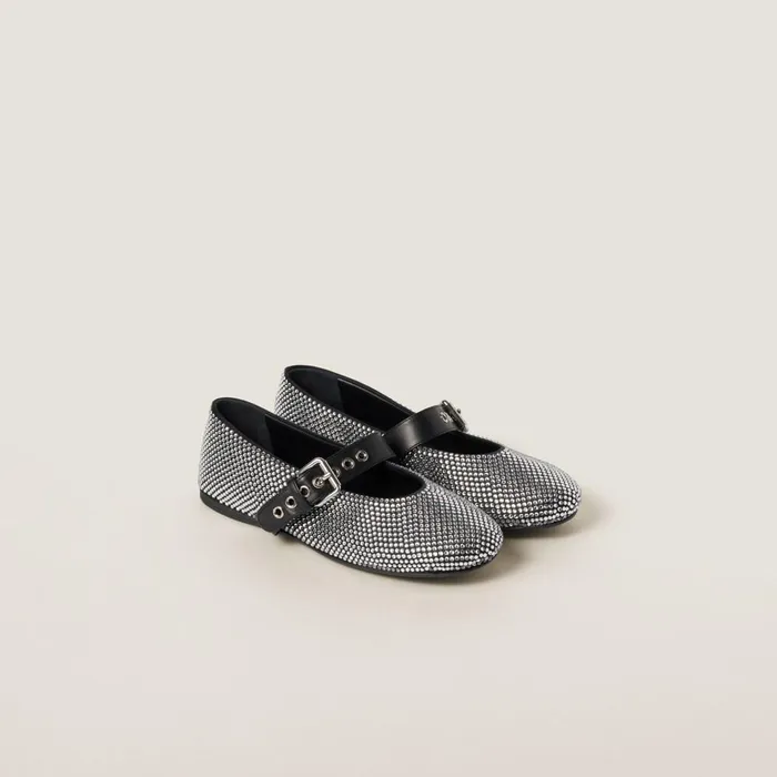 Women Ballerinas Miu Miu Satin Ballerinas With Crystals Black