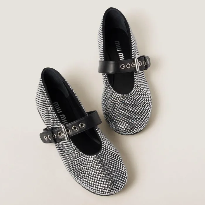 Women Ballerinas Miu Miu Satin Ballerinas With Crystals Black Women Ballerinas Miu Miu Satin Ballerinas With Crystals Black