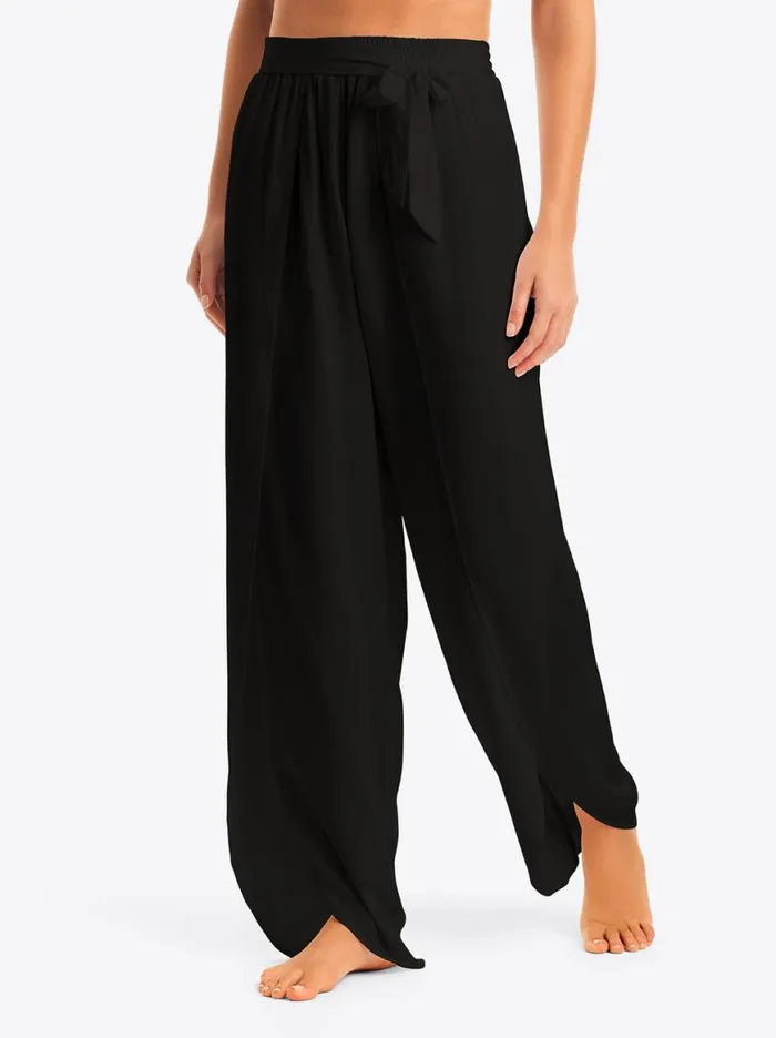 Women Basic Solid Beach Pant Cover Up In Black Jessica Simpson Swim