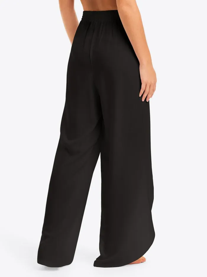 Women Basic Solid Beach Pant Cover Up In Black Jessica Simpson Swim