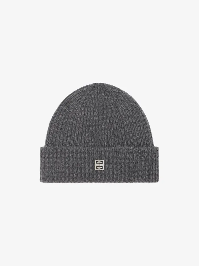 Women Beanies and Caps Givenchy Ribbed Beanie In Wool And Cashmere Smoke Grey