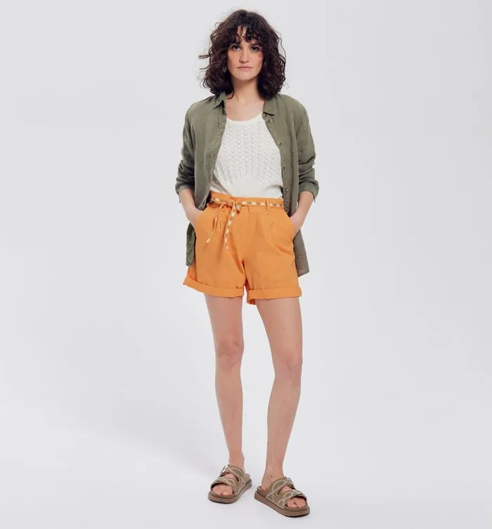 Women Belted Canvas Shorts 8211 Orange Promod Shorts Women Belted Canvas Shorts 8211 Orange Promod Shorts