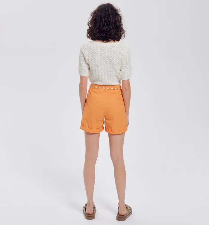 Women Belted Canvas Shorts 8211 Orange Promod Shorts Women Belted Canvas Shorts 8211 Orange Promod Shorts