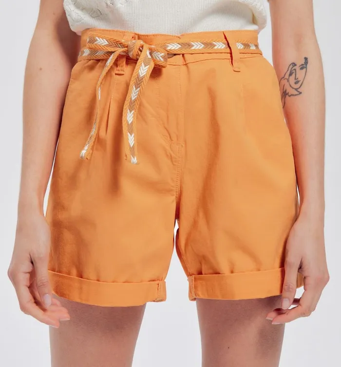 Women Belted Canvas Shorts 8211 Orange Promod Shorts Women Belted Canvas Shorts 8211 Orange Promod Shorts