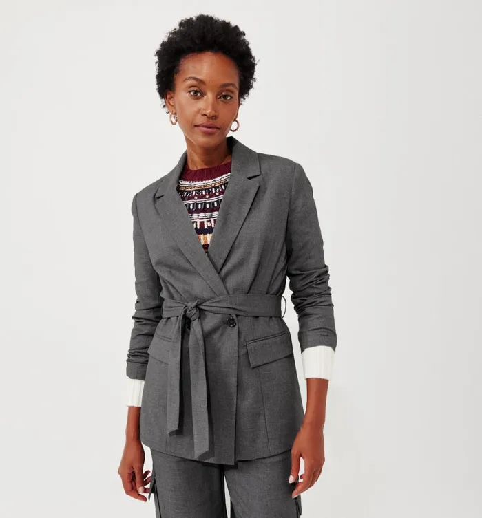 Women Belted Tailored Jacket 8211 Acier Moyen Promod Jackets