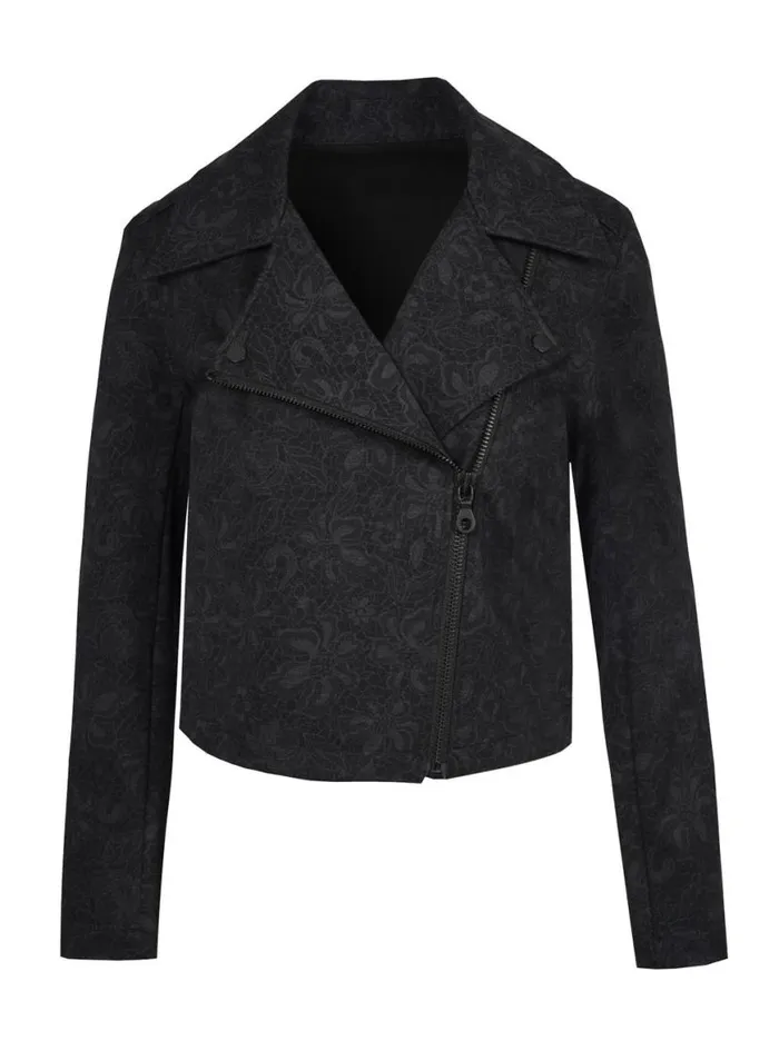 Women Biker Jacket In Black Laced Floral Jessica Simpson Jackets Blazers and Kimonos