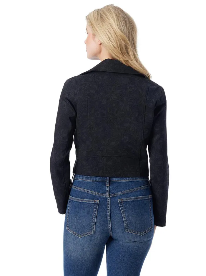 Women Biker Jacket In Black Laced Floral Jessica Simpson Jackets Blazers and Kimonos