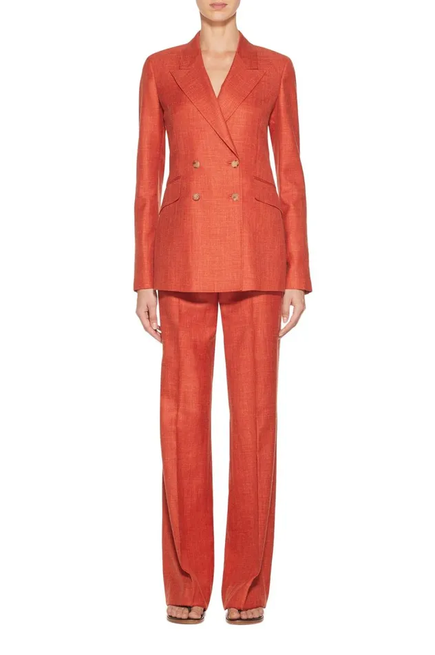 Women Blazers and Vests Gabriela Hearst Angela Blazer In Orange Wool And Silk Linen