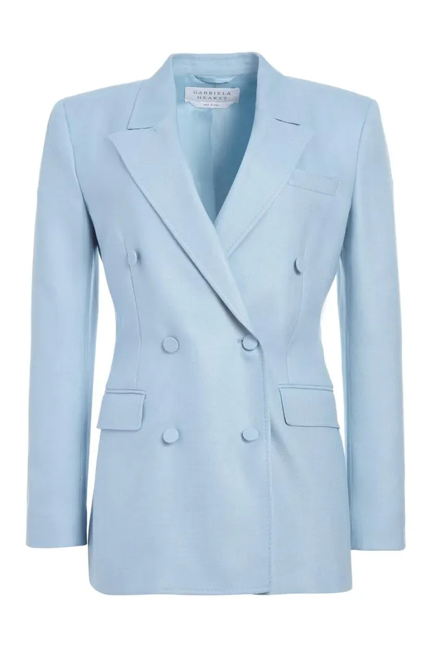 Women Blazers and Vests Gabriela Hearst Gavin Blazer In Stone Blue SIlk Virgin Wool