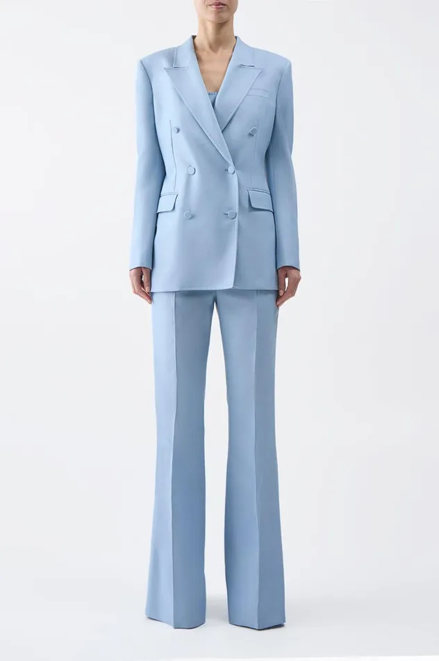 Women Blazers and Vests Gabriela Hearst Gavin Blazer In Stone Blue SIlk Virgin Wool
