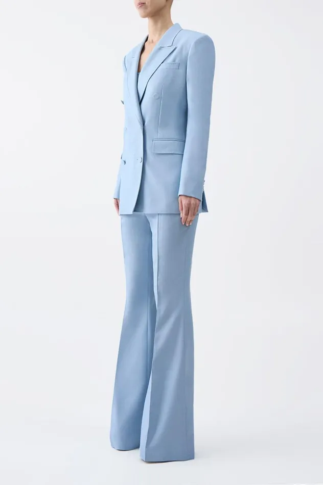 Women Blazers and Vests Gabriela Hearst Gavin Blazer In Stone Blue SIlk Virgin Wool