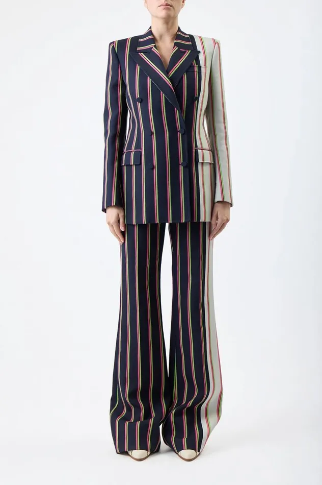 Women Blazers and Vests Gabriela Hearst Mccoi Blazer In Navy Multi Striped Wool
