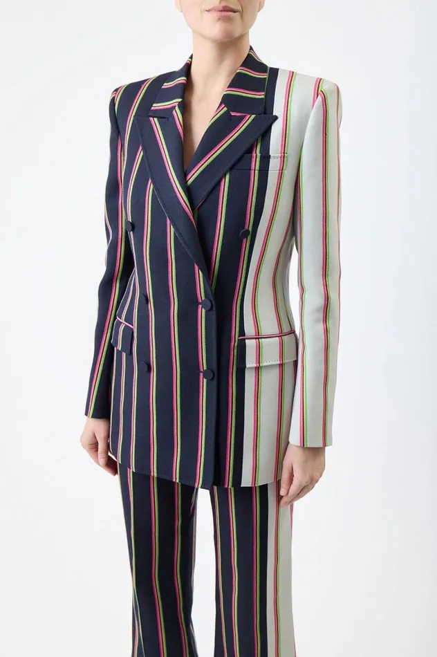 Women Blazers and Vests Gabriela Hearst Mccoi Blazer In Navy Multi Striped Wool