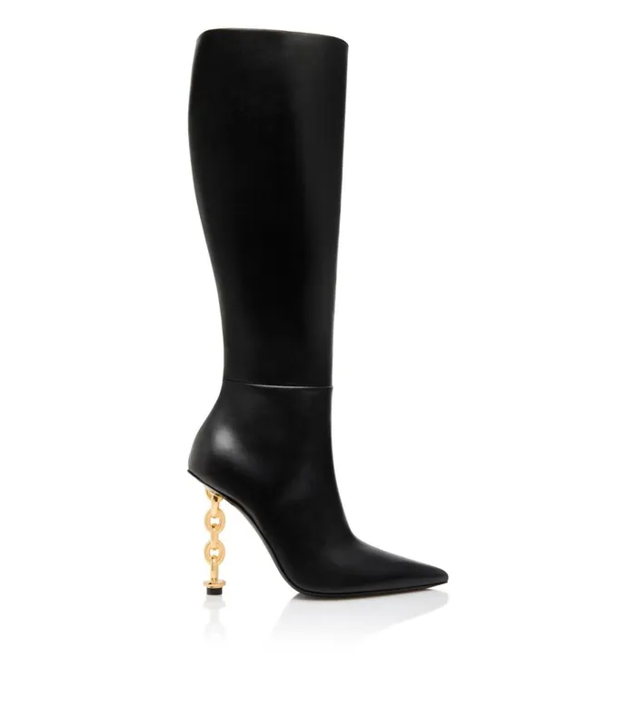 Women Boots Tom Ford Leather Chain Heel Boot Black