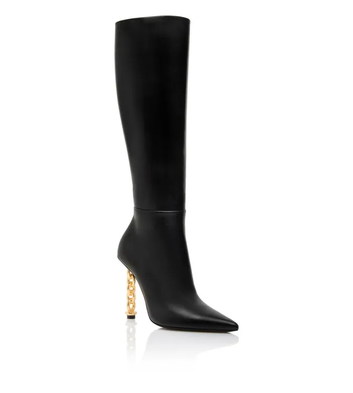 Women Boots Tom Ford Leather Chain Heel Boot Black Women Boots Tom Ford Leather Chain Heel Boot Black