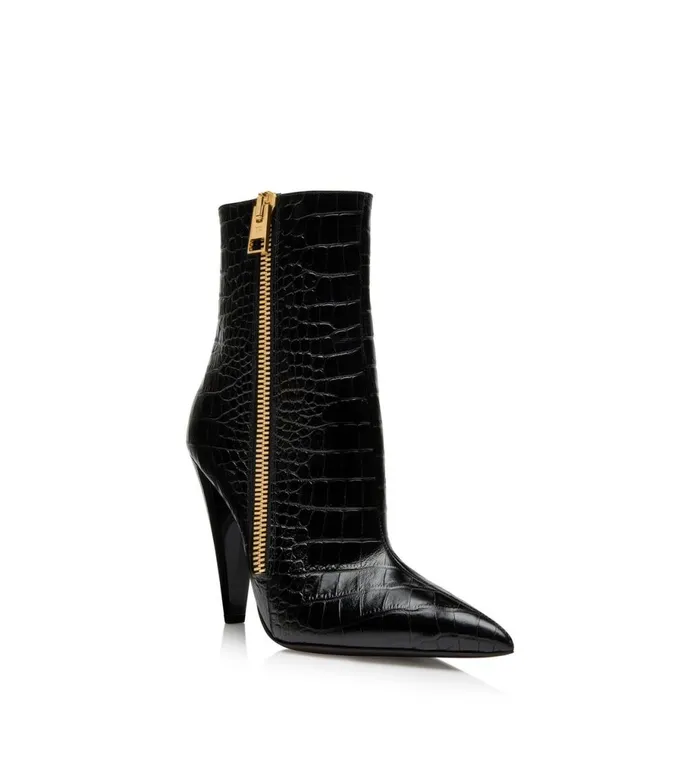 Women Boots Tom Ford Shiny Stamped Crocodile Leather Zip Ankle Boot Black Women Boots Tom Ford Shiny Stamped Crocodile Leather Zip Ankle Boot Black