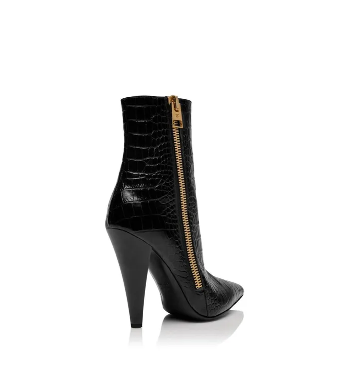 Women Boots Tom Ford Shiny Stamped Crocodile Leather Zip Ankle Boot Black Women Boots Tom Ford Shiny Stamped Crocodile Leather Zip Ankle Boot Black