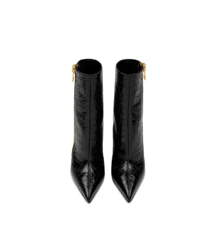 Women Boots Tom Ford Shiny Stamped Crocodile Leather Zip Ankle Boot Black Women Boots Tom Ford Shiny Stamped Crocodile Leather Zip Ankle Boot Black