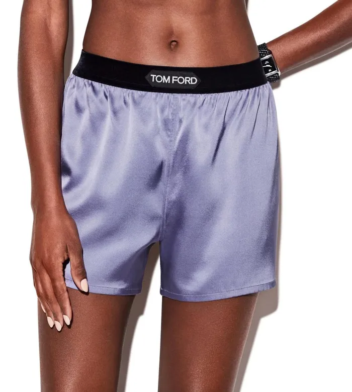 Women Bottoms Tom Ford Stretch Silk Satin Boxer Shorts Pale Parma Violet
