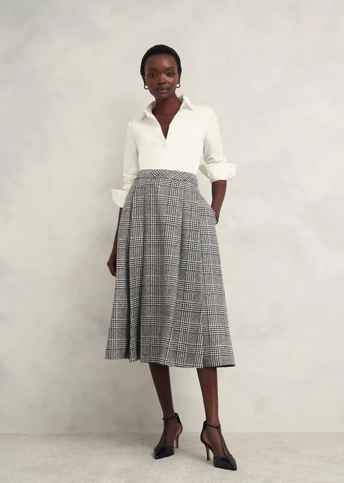 Women Brea Wool Full Skirt Black White Hobbs Skirts