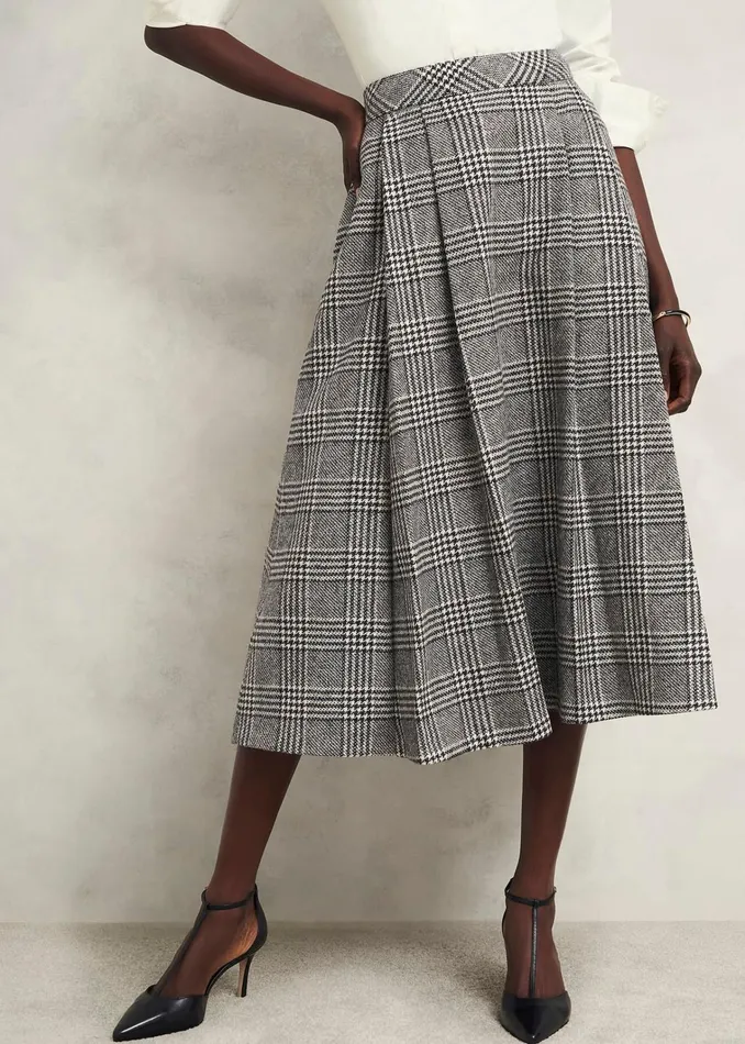 Women Brea Wool Full Skirt Black White Hobbs Skirts