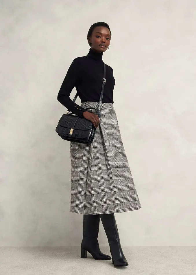 Women Brea Wool Full Skirt Black White Hobbs Skirts