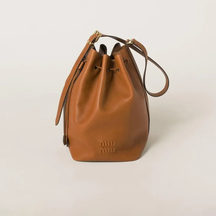 Women Bucket Bags Miu Miu Leather Bucket Bag Cognac