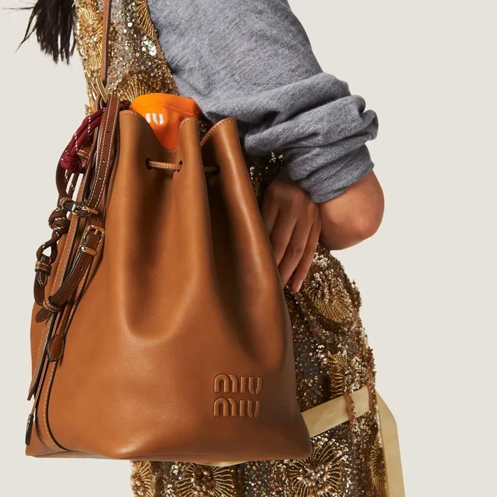 Women Bucket Bags Miu Miu Leather Bucket Bag Cognac Women Bucket Bags Miu Miu Leather Bucket Bag Cognac
