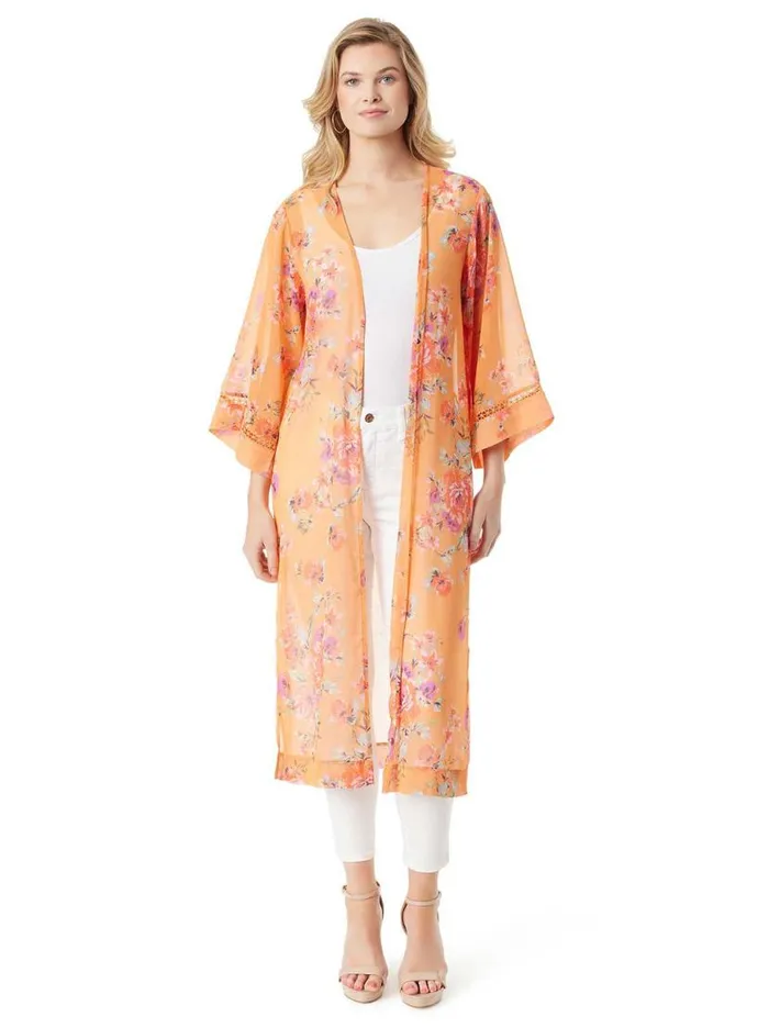Women Caelan Kimono In Watercolor Roses Jessica Simpson Jackets Blazers and Kimonos