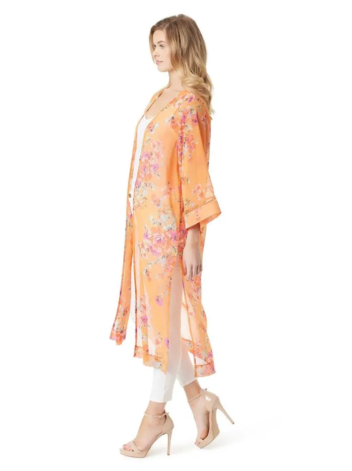 Women Caelan Kimono In Watercolor Roses Jessica Simpson Jackets Blazers and Kimonos