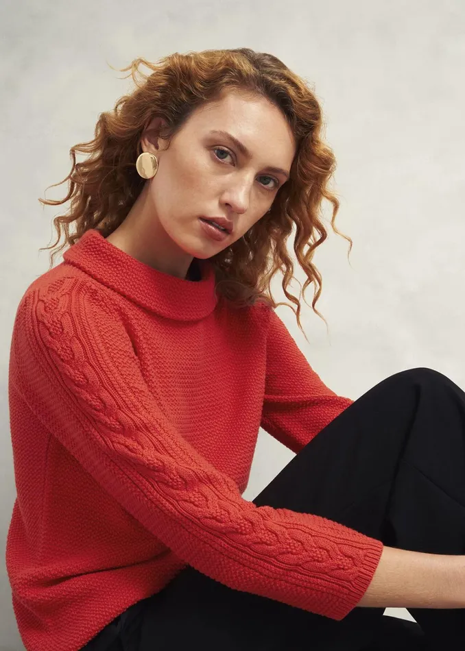 Women Camilla Cotton Jumper Scarlet Red Hobbs Jumpers and Cardigans