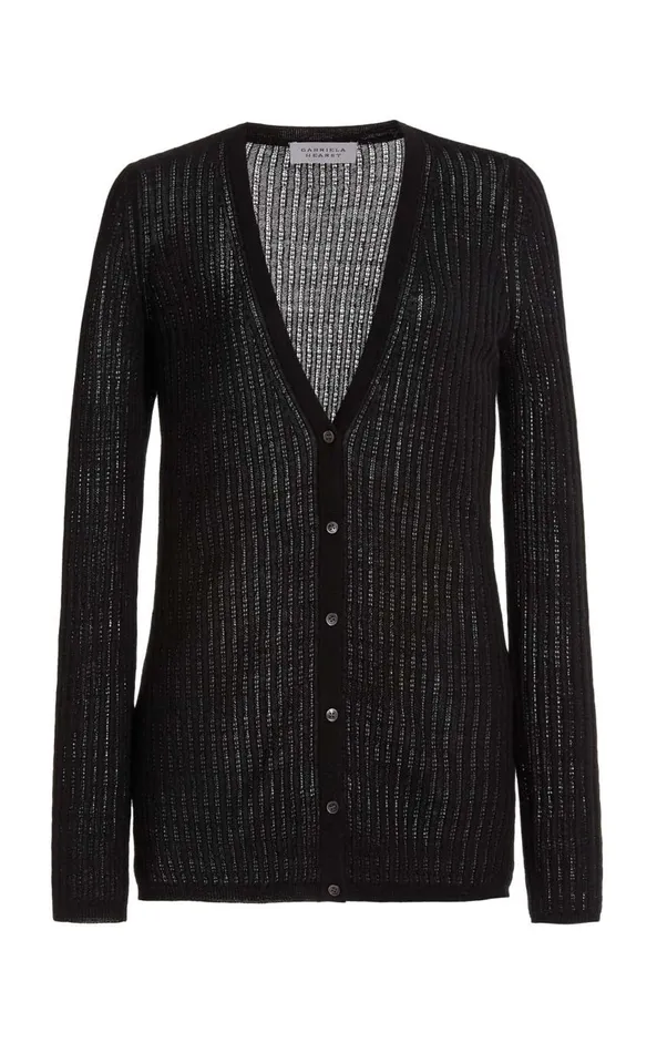 Women Cardigans Gabriela Hearst Emma Pointelle Knit Cardigan In Black Cashmere Silk