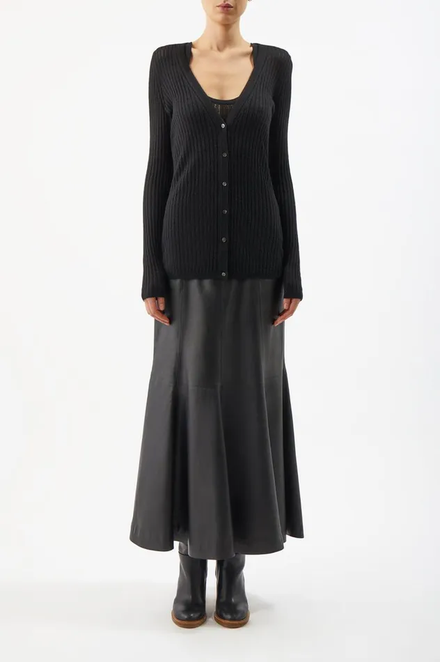 Women Cardigans Gabriela Hearst Emma Pointelle Knit Cardigan In Black Cashmere Silk