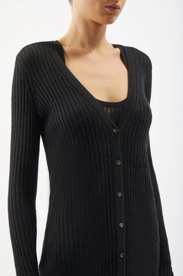 Women Cardigans Gabriela Hearst Emma Pointelle Knit Cardigan In Black Cashmere Silk