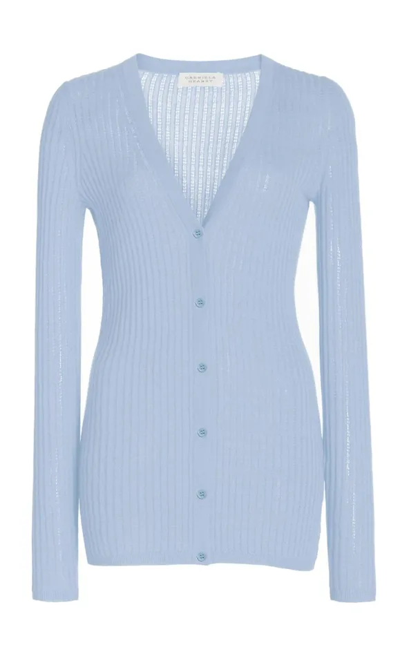 Women Cardigans Gabriela Hearst Homer Pointelle Knit Cardigan In Halogen Blue Cashmere Silk
