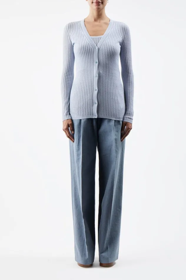 Women Cardigans Gabriela Hearst Homer Pointelle Knit Cardigan In Halogen Blue Cashmere Silk
