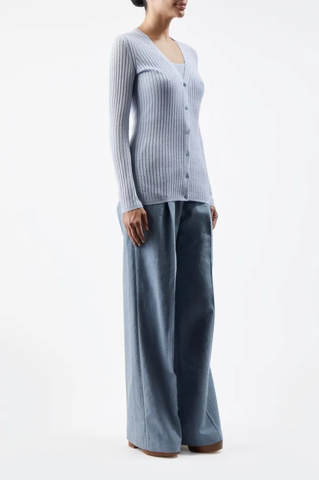 Women Cardigans Gabriela Hearst Homer Pointelle Knit Cardigan In Halogen Blue Cashmere Silk