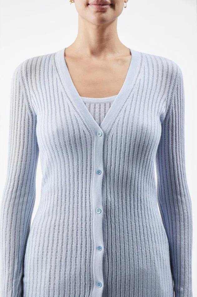 Women Cardigans Gabriela Hearst Homer Pointelle Knit Cardigan In Halogen Blue Cashmere Silk
