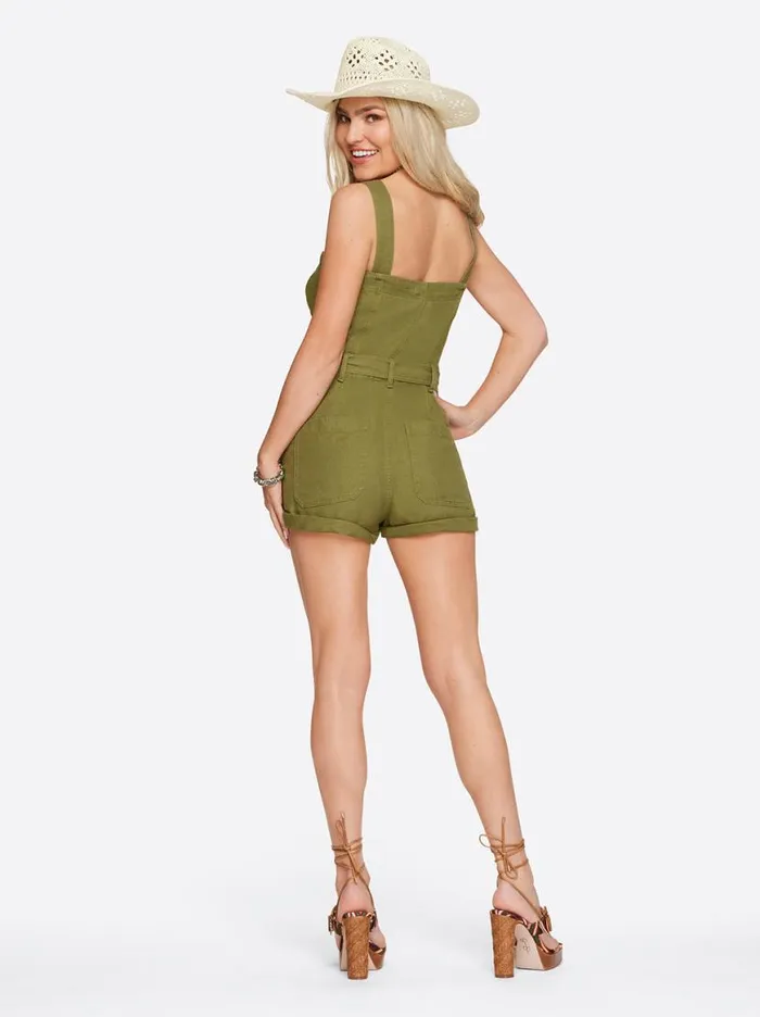 Women Cargo Belted Romper In Pesto Jessica Simpson Jumpsuits and Rompers