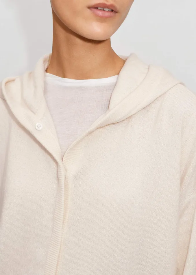 Women Cashmere Drop Shoulder Box Crop Hoody Natural Cream MEEM