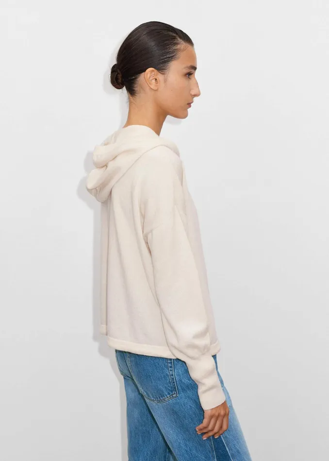 Women Cashmere Drop Shoulder Box Crop Hoody Natural Cream MEEM