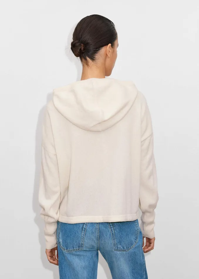 Women Cashmere Drop Shoulder Box Crop Hoody Natural Cream MEEM