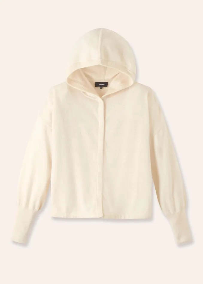 Women Cashmere Drop Shoulder Box Crop Hoody Natural Cream MEEM