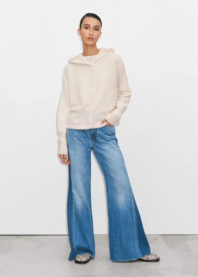 Women Cashmere Drop Shoulder Box Crop Hoody Natural Cream MEEM