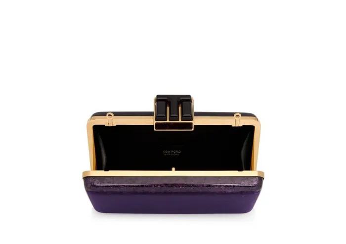 Women Clutches Tom Ford Glitter Plexiglass 001 Lock Minaudiere Dahlia